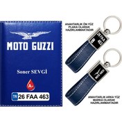 Resim Plakanıza Özel Motoguzzi Logolu Lacivert Ruhsat Kabı Ve Anahtarlık 