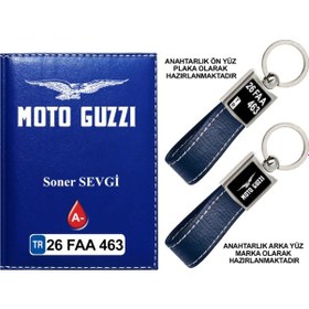 Resim Plakanıza Özel Motoguzzi Logolu Lacivert Ruhsat Kabı Ve Anahtarlık 