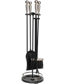 Resim 5 Li Premium İthal Döküm Gümüş Başlıklı Yuvarlak Şömine - Soba Maşa Takımı Aksesuar Seti 