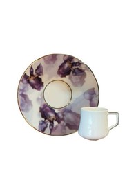 Resim Evaliza Buket Mor Çiçek 80ml 6 Kişilik Kahve Fincan Takımı Mor 