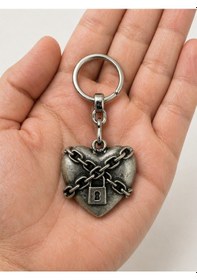 Resim Gotik Kalp Kilit Zincirli Metal Anahtarlık Unisex Gümüş Renk 