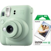 Resim Instax Mini 12 Yeşil Fotoğraf Makinesi ve 10'lu Mini Film 