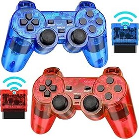 Resim Doueuain Wireless Controller for PS2, 2 Pack 2.4G Dual Vibration Gamepad Joystick Compatible for Play station 2, Ps-2 Game Remote with Wireless Receivers Clear Red and Clear Blue 