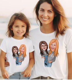 Resim Bk Gift 2’li Kişiye Özel Anne-Kız Karikatürlü Kombin Tişört Seti-6, Anneye Hediye, Anneler Günü Hedi 