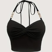 Resim Kadınlar İçin Metal Dekoratif Tokalı Siyah Bralette Üst 