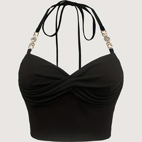 Resim Kadınlar İçin Metal Dekoratif Tokalı Siyah Bralette Üst 
