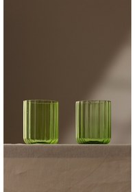 Resim Rakle Flower El Yapımı Kendinden Renkli 2'li Su Bardağı Seti Yeşil 450 Cc Renkli 