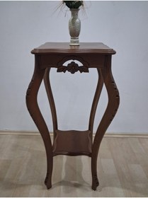 Resim Bengi Ankara Mobilya Fiskos 90580 Kare Çiçeklik Oyma Model Parlak Kaplama Kayın Tabla Ayak Ceviz El Yapım 