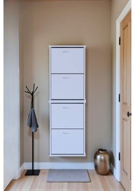 Resim Eliusta Slim 4 Düşer Kapaklı 52 Cm Beyaz Asma Ayakkabılık Kapı Önü/antre 52x156x26 Cm Ayakkabılık Beyaz 