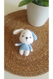 Resim designbyoykum Mavi Beyaz Örgü Köpek Dikiz Aynası Süsü (UCUNDA ASILACAK APARATI MEVCUTTUR) 