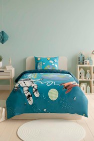 Resim Little Astronot %100 Pamuklu Tek Kişilik Çocuk Nevresim Takımı 