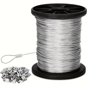 Resim 304 Paslanmaz Çelik Kablo, 50m, 30m ve 100m Uzunluklarda Mevcut, Asma Işıklar veya Izgara Hatları için 50 Alüminyum Kılıf Dahil 