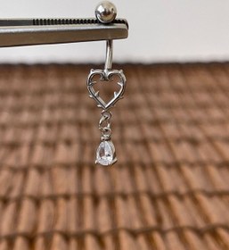 Resim 316 L Cerrahi Çelik Anti Alerjik 10 Mm Damla Taş Sallantılı Kalp Model Göbek Piercingi Koyu Mavi 