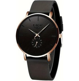 Resim Globalbloom 2023 Yeni Moda Minimalist Erkek Kol Saati Silicone Strap Rose Golden Ultra İnce 30m Quartz Altın 
