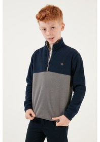 Resim Lela Yumuşak Dokulu Yarım Fermuarlı Renk Bloklu Dik Yaka 2'Li Paket Çocuk Polar 5905004S2 Kırmızı Siyah-Lacivert Gri 