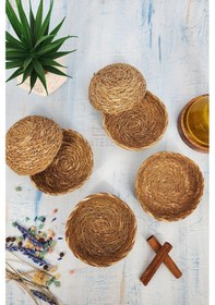 Resim 6 Adet Hasır Çerezlik Doğal Çerezlik Yuvarlak Sunum Kase 13 Cm 