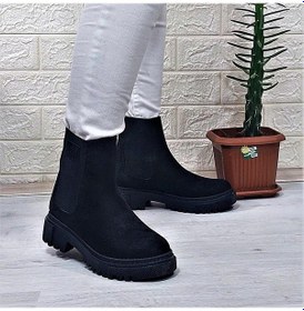 Resim M.p 2744 Siyah Süet İçi Polar Tüylü Bilekten Lastikli Bayan Bot 001 