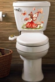 Resim Sevimli Peri Kelebekler Çiçekler Mantarlar Temalı Klozet Banyo Sticker 