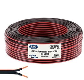 Resim 50 METRE HOPARLÖR ELEKTRİK VE SES KABLOSU 2X1,5MM KIRMIZI ÇİZGİLİ ŞEFFAF 