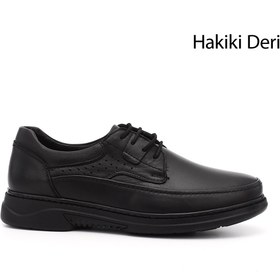 Resim GÖNDERİ(R) Erkek Siyah Bağcıklı Hakiki Deri Comfort Ayakkabı 