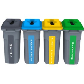Resim UTP Professional UTP401 Düz Kapaklı 4'lü Set Geri Dönüşüm Kovası, 4x70 L 