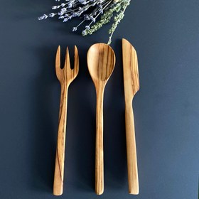 Resim Zarif Zeytin Ağacı Kaşık, Çatal ve Bıçak Seti, Ahşap Çatal Bıçak Takımı - Bıçak 