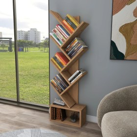 Resim Zuesse Dizayn Carina 8 Raflı Bölmeli Dekoratif Zikzak Kitaplık Ofis Kitaplığı Dolap Evrak Rafı Ev Rafı - Çam 