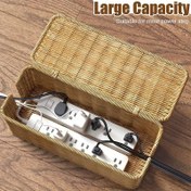 Resim 1 adet Plastik Rattan Kablo Yönetimi Sepeti, PP Malzeme, El Yapımı, Açık Yuva, Tel Gizli, TV, Bilgisayar Router, Ev, Otel Dekoru için Sepet, Kutu ve Kaplar ile Ev Düzenleme, Masaüstü Kablo Depolama Cihazı, Pil Olmadan 