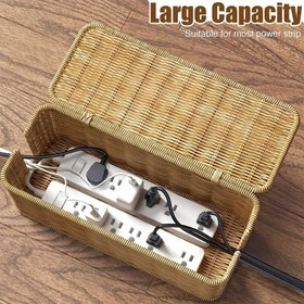 Resim 1 adet Plastik Rattan Kablo Yönetimi Sepeti, PP Malzeme, El Yapımı, Açık Yuva, Tel Gizli, TV, Bilgisayar Router, Ev, Otel Dekoru için Sepet, Kutu ve Kaplar ile Ev Düzenleme, Masaüstü Kablo Depolama Cihazı, Pil Olmadan 
