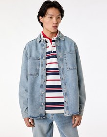 Resim Uzun Kollu Cepli Düğmeli Gömlek Yaka Oversize Jean Gömlek Ceket 