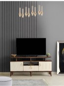 Resim 130 CM MDF MEBRAN KAPAK RAFLI TV SEHPASI BAROK CEVİZ - KREM 