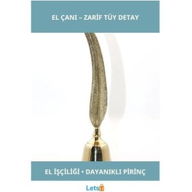 Resim Zarif Pirinç El Çanı Tüy Figürlü Dekoratif Çan 1 Adet 