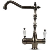 Resim Su Arıtma Cihazı İçin 3 Yollu Rustik Sarı Antik Musluk 