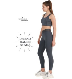 Resim Missmaral Kadın Yüksek Bel Antrasit Bilek Boy Tayt Özel Üretim Çapraz Kemer Cross Waist 1011 Antrasit 