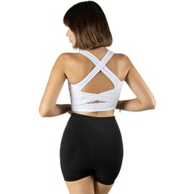 Resim Beyaz Sırt Detaylı Fitted/vücuda Oturan Kare Yaka Spor Bluz Beyaz 