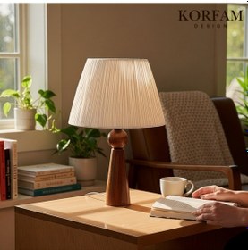 Resim Beyaz Rafya Başlıklı Ahşap Abajur Çok Renkli 