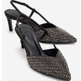 Resim Luvishoes Elodıe Siyah Platin Taşlı Kadın İnce Topuklu Abiye Ayakkabı Siyah - Taş 