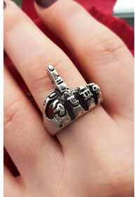 Resim Antik Gümüş Kaplama Orta Parmak Şekilli El Yapımı Ayarlanabilir U - 528900054 Çok Renkli 