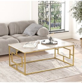 Resim Robin Home Atlantis Gold Metal Orta Sehpa Mermer Desen 