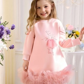 Resim Kızlar İçin İlkbahar Sonbahar Kış Yeni Noel Tatlı Sevimli Pembe Bale Fantastik File Sweatshirt Elbise 