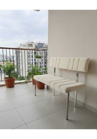 Resim Özcan Metal Metal Krom Ayaklı Sırtlı Mutfak Salon Antre Yatak Odası Balkon Puf Bank Oturak Bench Bej 