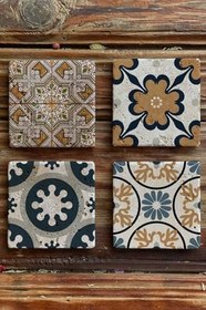 Resim Oscar Stone Decor Kahverengi Baskılı Doğaltaş Bardak Altlığı 4'Lü Set 4Dsn-240 