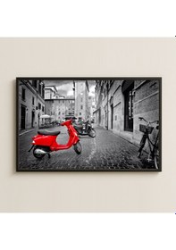 Resim Kırmızı Vespa Temalı Pleksi İtalya Sokak Tablosu 