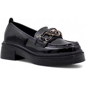 Resim Şanzelize Toka Detaylı Kadın Loafer Ayakkabı Rugan Siyah 
