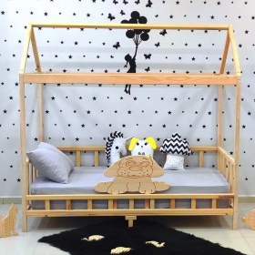 Resim MiniWood Doğal Çam Montessori Karyola Çocuk ve Bebek Yatağı 