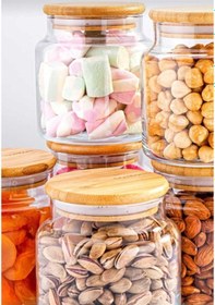 Resim Zone 6'lı Cam Saklama Kabı Vakumlu 800ml. Bambu Kapaklı Bambu - Şeffaf 