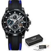 Resim Hanyang Silikon Siyah Mavi 2022 Yeni Lıge Erkek Saatler Top Marka Lüks Hollow Dial Spor Izle Erkekler Için Moda Silikon Bant Su Geçirmez Kuvars Bilek Saatleri (Yurt Dışından) 