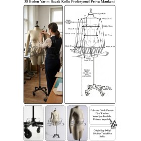 Resim Manken İstanbul 38 Beden Yarım Bacak Yüksek Kalite Tekerlekli Döküm Ayak Kollu Profesyonel Prova Mankeni 