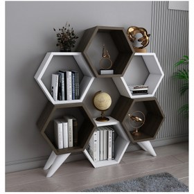 Resim EVDEKİMODA HEXAGON KİTAPLIK (CEVİZ-BEYAZ) 