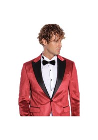 Resim Wessi Simli Slim Fit Kadife Kırmızı Erkek Smokin Ceket - Kırmızı 